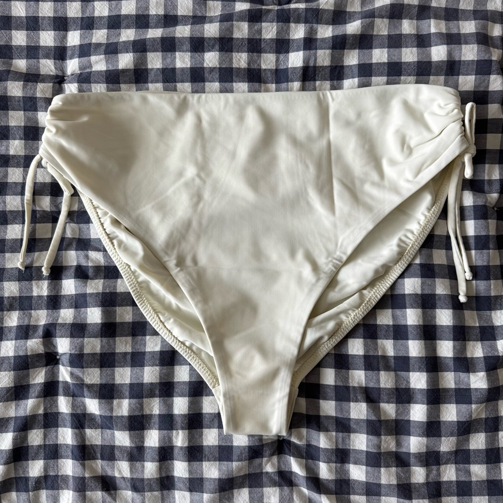 Galamaar Rouched Bikini Bottom Crema XL High Waisted Ties Madewell Swimsuit